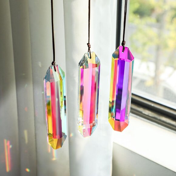 3 PCS 5" Large Crystal Suncatcher Prisms Window Light Reflecting Rainbow Makers - Picture 6 of 8